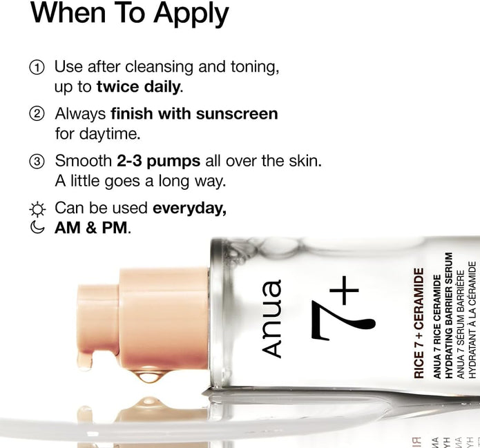 ANUA Rice Ceramide 7 Hydrating Barrier Serum 1.69 fl oz (50ml) - Face Serum with Rice Extract
