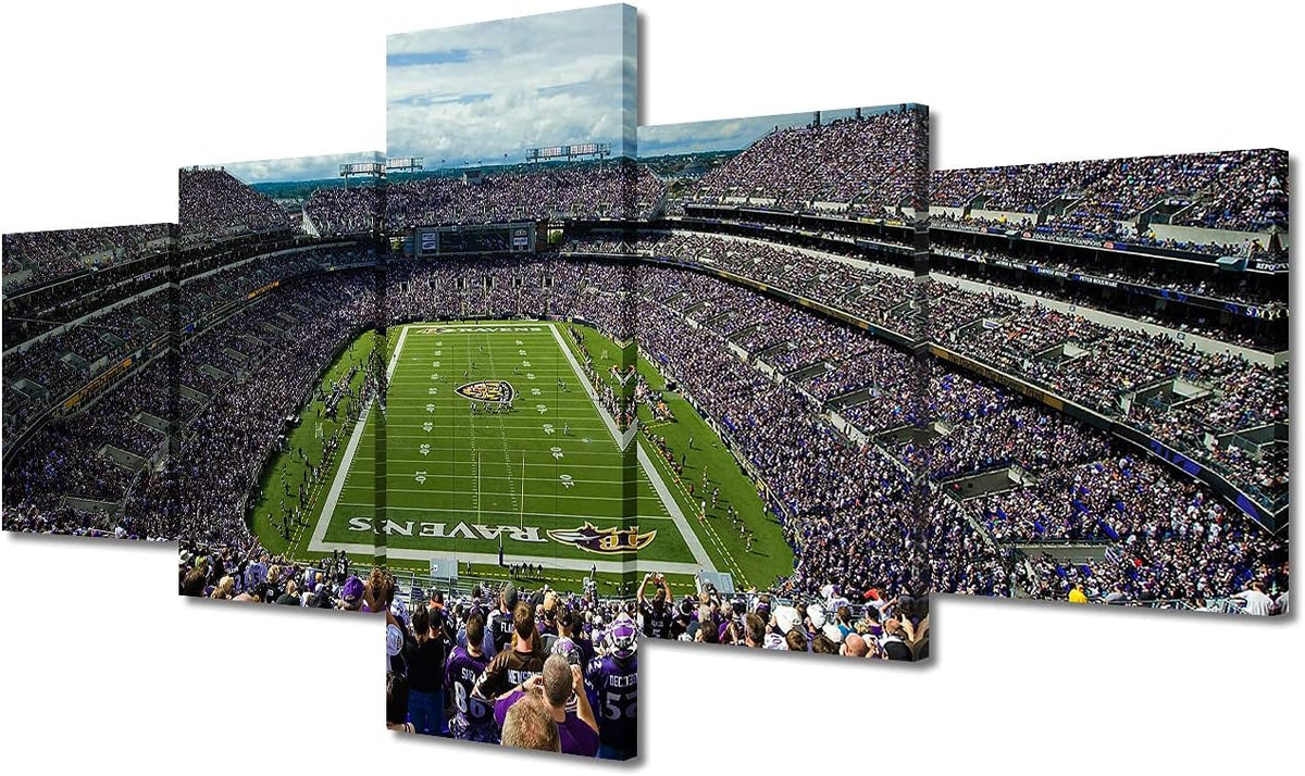 American Decor M&T Bank Stadium Sports Pictures Football Paintings 5 Panel Canvas Wall Art American Soccer Team Artwok Home Decor for Living Room Giclee Framed Ready to Hang, 50
