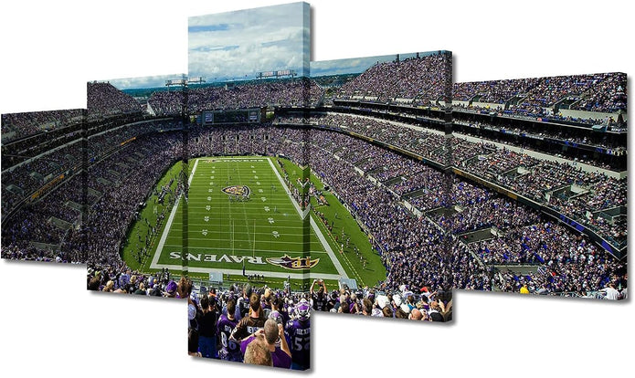 American Decor M&T Bank Stadium Sports Pictures Football Paintings 5 Panel Canvas Wall Art American Soccer Team Artwok Home Decor for Living Room Giclee Framed Ready to Hang, 50" Wx24 H