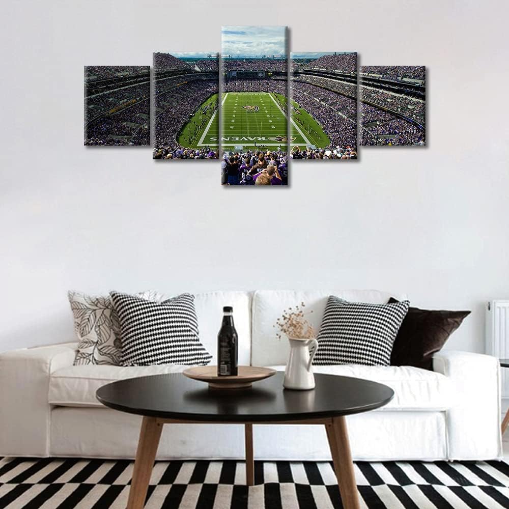 American Decor M&T Bank Stadium Sports Pictures Football Paintings 5 Panel Canvas Wall Art American Soccer Team Artwok Home Decor for Living Room Giclee Framed Ready to Hang, 50