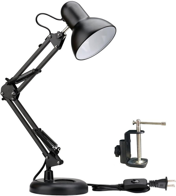 Metal Swing Arm Desk Lamps, Adjustable Architect Lamp, Black | Metal Material, Adjustable & Flexible, Fits E26 E27 Bulbs, 2-in-1 Design, Eye-Caring Reading Light