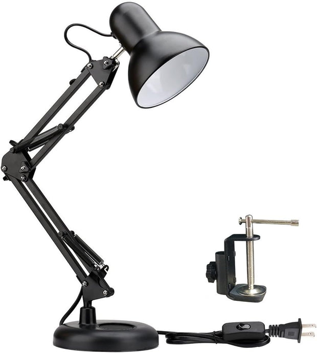 Metal Swing Arm Desk Lamps, Adjustable Architect Lamp, Black | Metal Material, Adjustable & Flexible, Fits E26 E27 Bulbs, 2-in-1 Design, Eye-Caring Reading Light