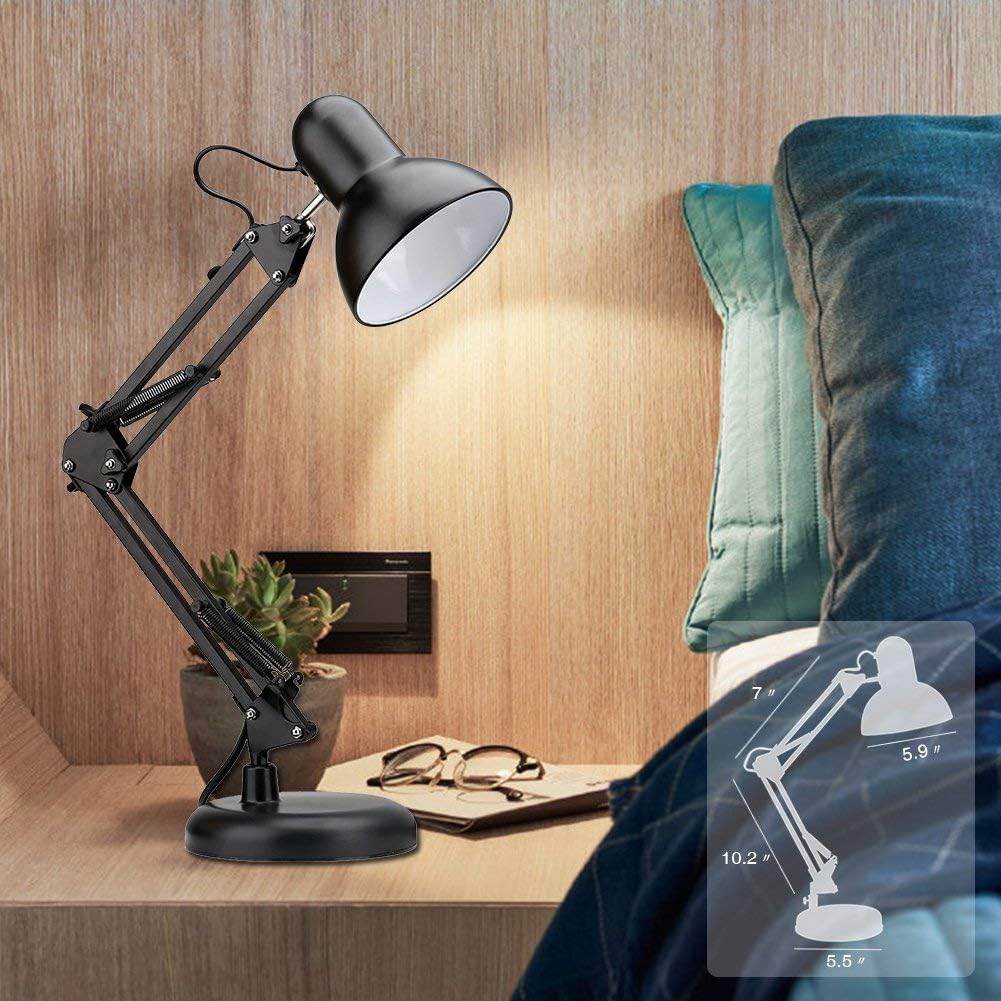 Metal Swing Arm Desk Lamps, Adjustable Architect Lamp, Black | Metal Material, Adjustable & Flexible, Fits E26 E27 Bulbs, 2-in-1 Design, Eye-Caring Reading Light
