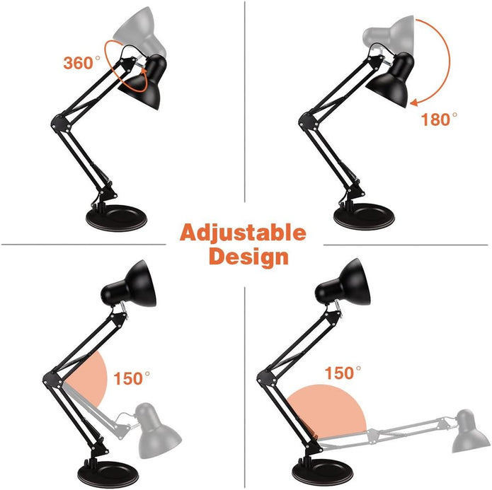 Metal Swing Arm Desk Lamps, Adjustable Architect Lamp, Black | Metal Material, Adjustable & Flexible, Fits E26 E27 Bulbs, 2-in-1 Design, Eye-Caring Reading Light