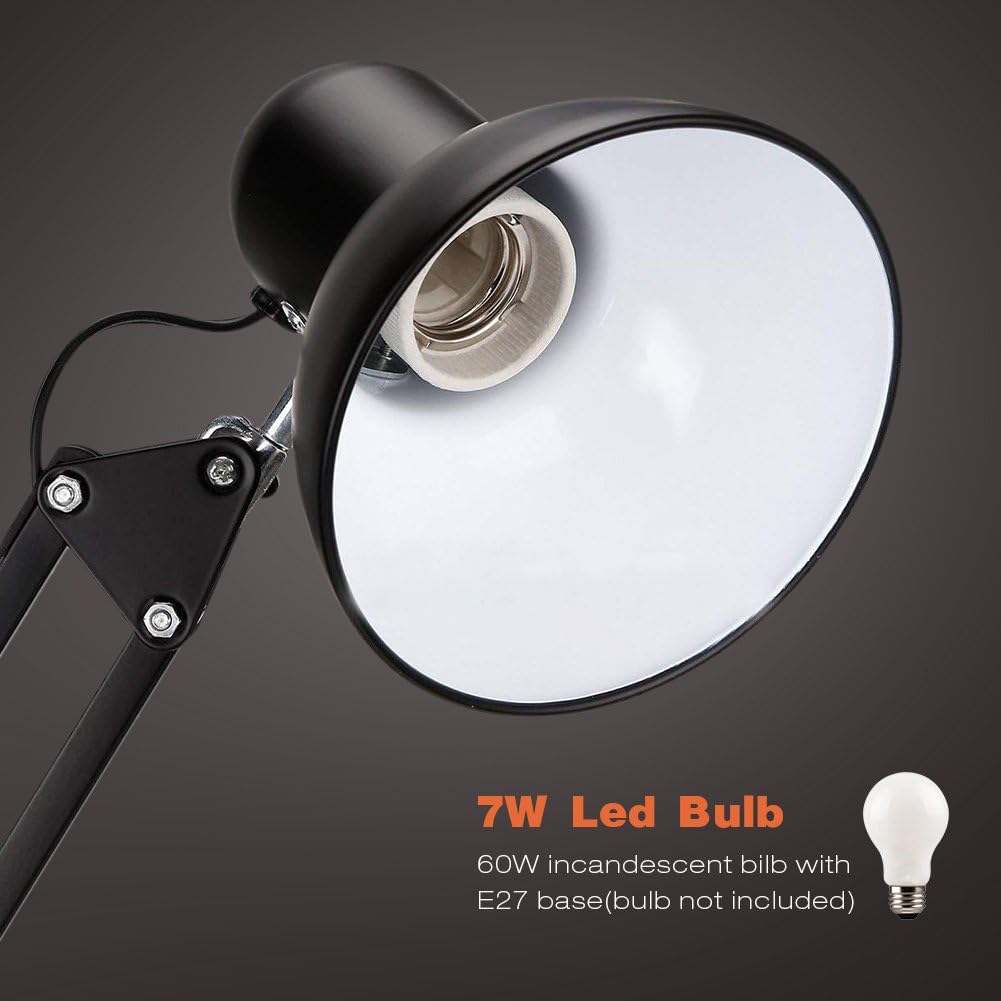 Metal Swing Arm Desk Lamps, Adjustable Architect Lamp, Black | Metal Material, Adjustable & Flexible, Fits E26 E27 Bulbs, 2-in-1 Design, Eye-Caring Reading Light