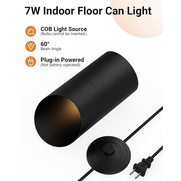 2 Pack Uplighting Indoor, LED Floor Can Lights With Remote And Timer, 3 Color Temps Dimmable Spotlight For Corner Sofa Plant Home Accent Lighting, 5.9 FT Plug Cord & Foot Switch, Black