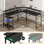 Rolanstar Computer Desk 53" with Power Outlets USB Ports & LED Strip, Reversible L Shaped Desk