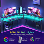Rolanstar Computer Desk 53" with Power Outlets USB Ports & LED Strip, Reversible L Shaped Desk