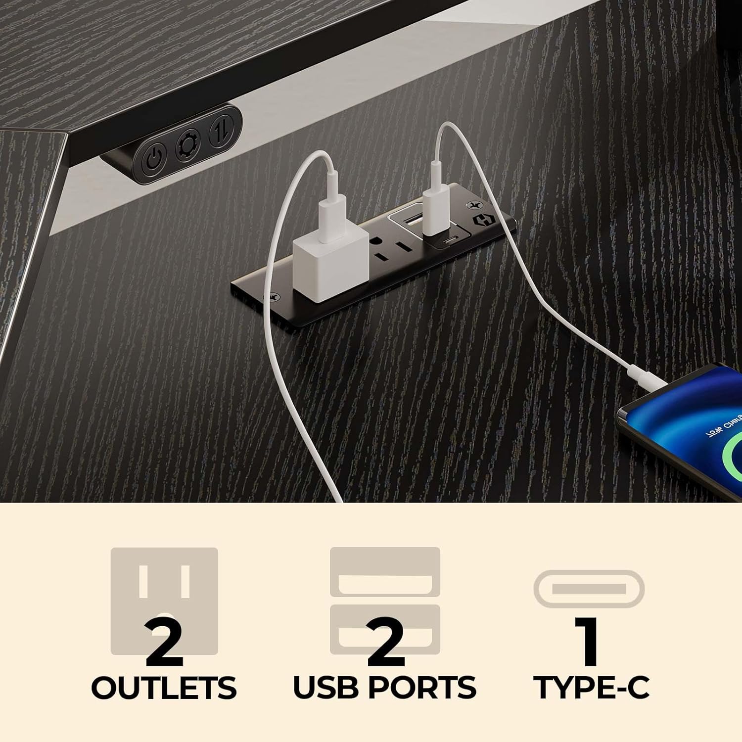 Rolanstar Computer Desk 53" with Power Outlets USB Ports & LED Strip, Reversible L Shaped Desk