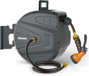 Retractable Garden Hose Reel 1/2 in x130ft,Retractable Hose Reel Wall Mount,with 9- Function Sprayer Nozzle,Self-Rewind,Slow Retraction,Self-Locking,Wall Mounted,180° Pivot Bracket Grey RY-GHR