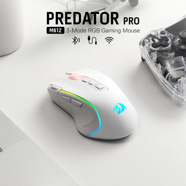 Redragon PREDATOR M612W PRO RGB Gaming Mouse 8000 DPI Wired/Wireless Optical Mouse,WHITE