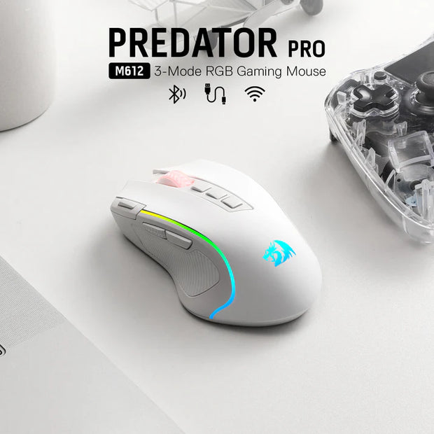 Redragon PREDATOR M612W PRO RGB Gaming Mouse 8000 DPI Wired/Wireless Optical Mouse,WHITE