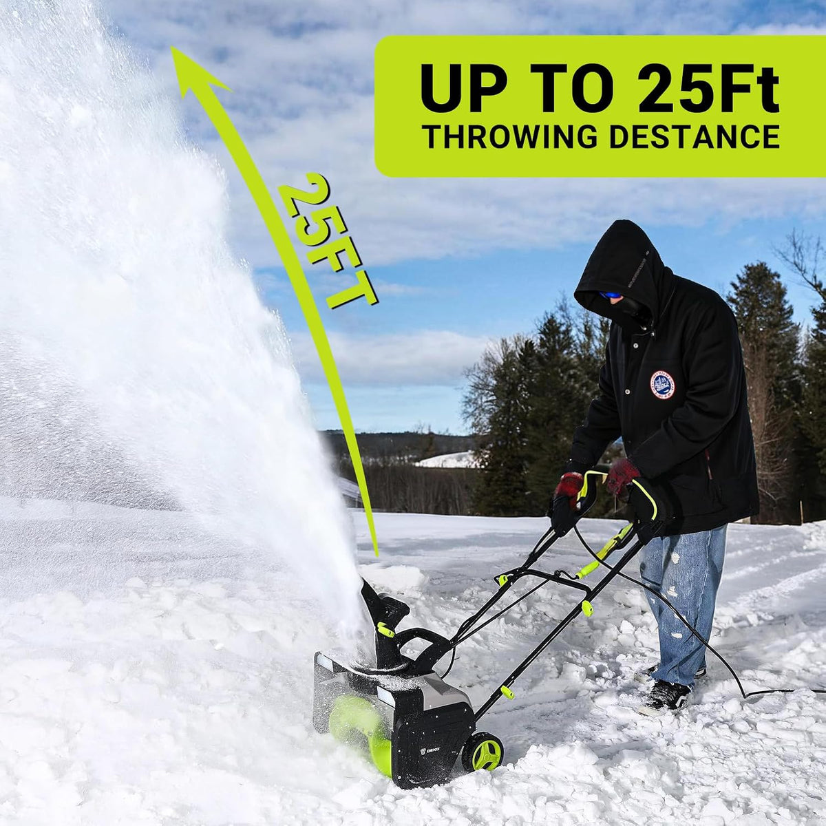 Snow Blower:15A Motor, 20-Inch Electric Snow Blower, Electric Snow Shovel with 25ft Throwing Distance, Dual LED Lights, 3300rpm Snow Thrower DEKOPRO