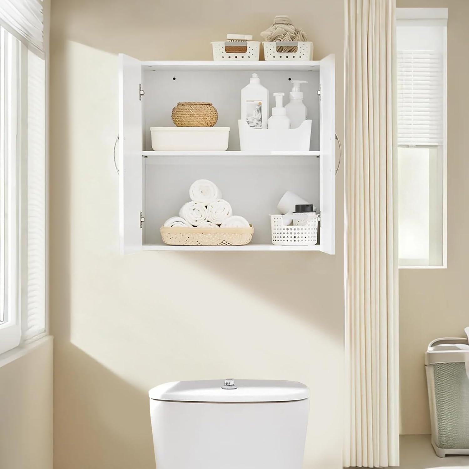 SoBuy Bathroom Wall Cabinet with 2 Doors & Adjustable Shelf, White