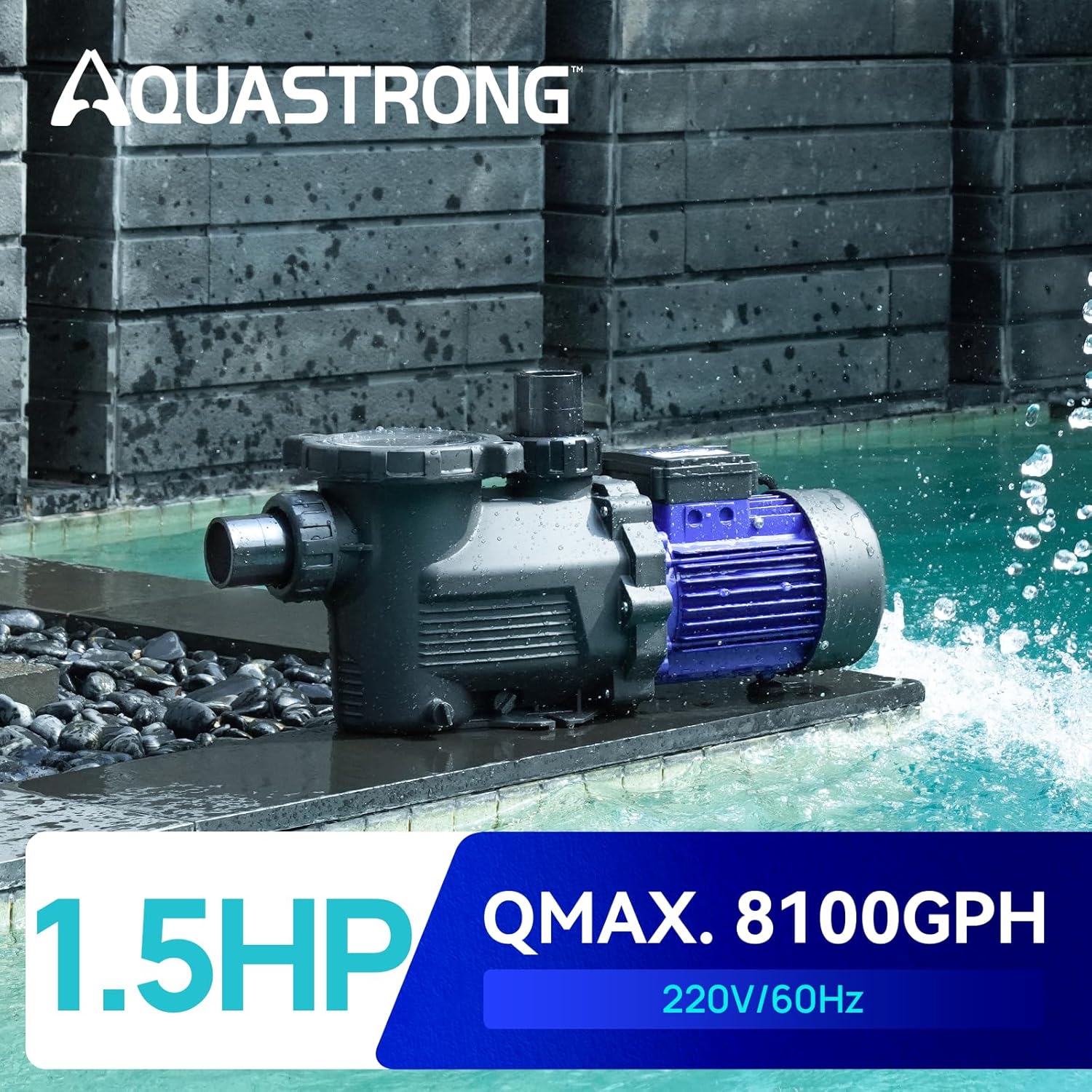 AQUASTRONG PSP150-HV in/Above Ground Pool Pump High Flow Self Primming Swimming Pool Pump, BLUE