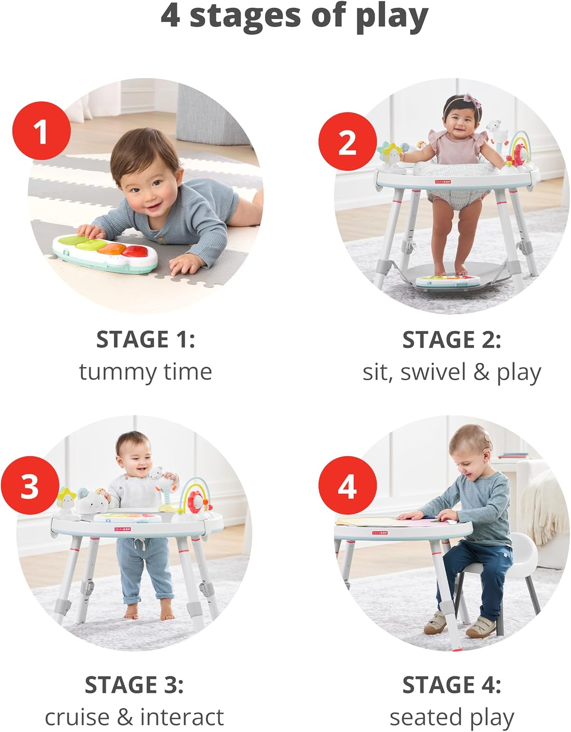 Skip Hop Baby Activity Center: Interactive Play Center with 3-Stage Grow-with-Me Functionality, 4mo+, Silver Lining Cloud