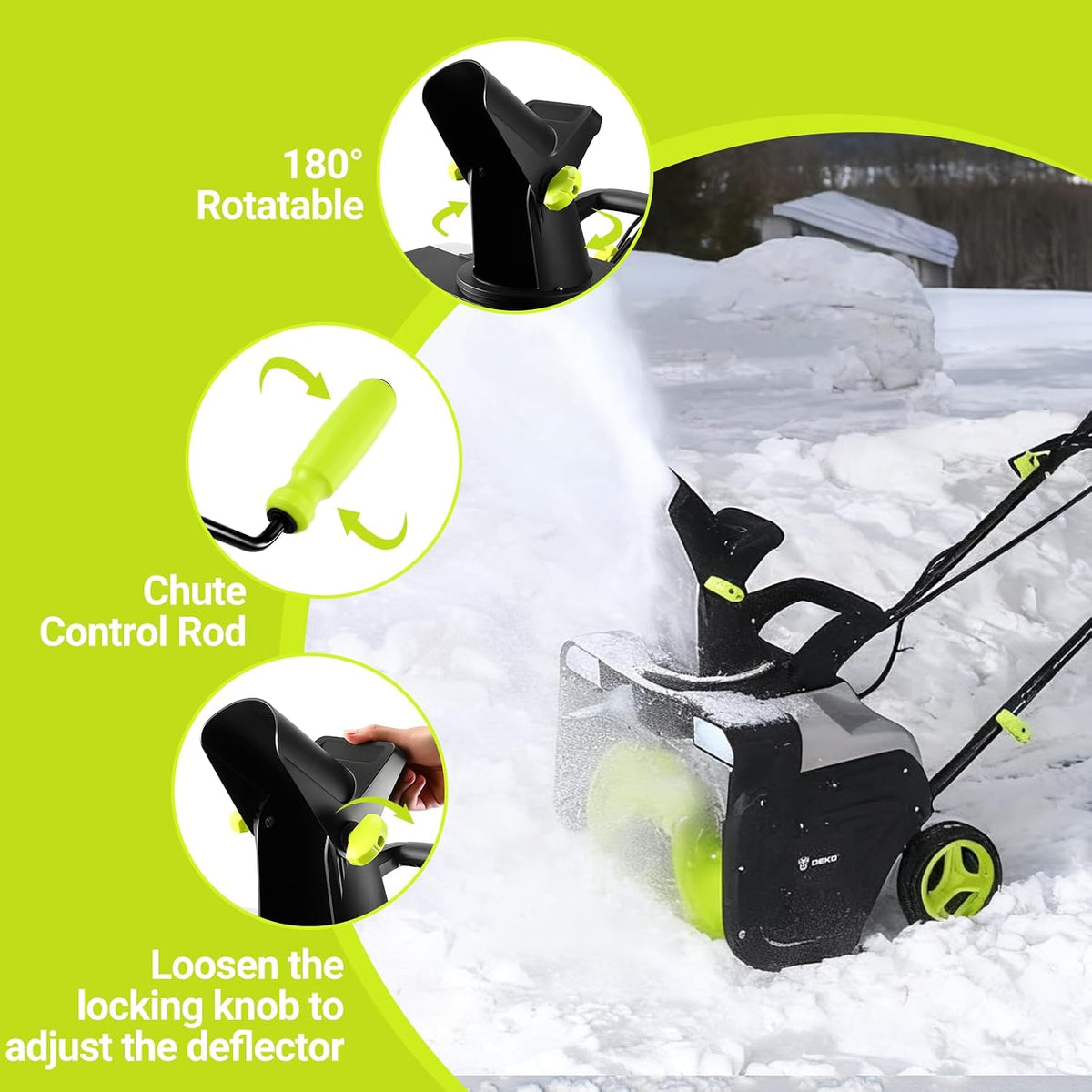 Snow Blower:15A Motor, 20-Inch Electric Snow Blower, Electric Snow Shovel with 25ft Throwing Distance, Dual LED Lights, 3300rpm Snow Thrower DEKOPRO