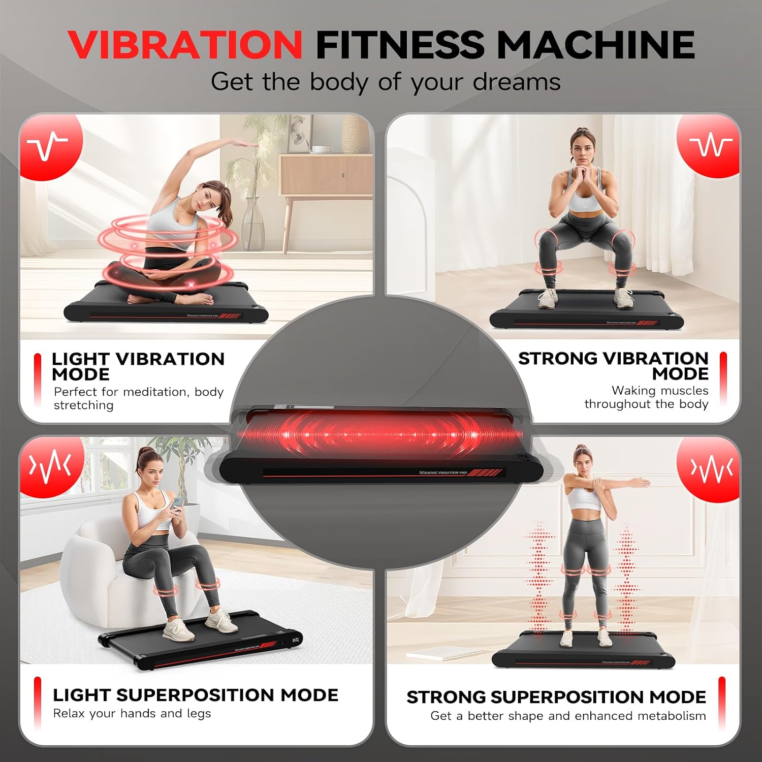 Walking Vibration Pad,Under Desk Treadmills for Home,4 in 1 Vibration Plate Exercise Machine,Portable Walking Pad,350 Lb Capacity Multifunctional Treadmill