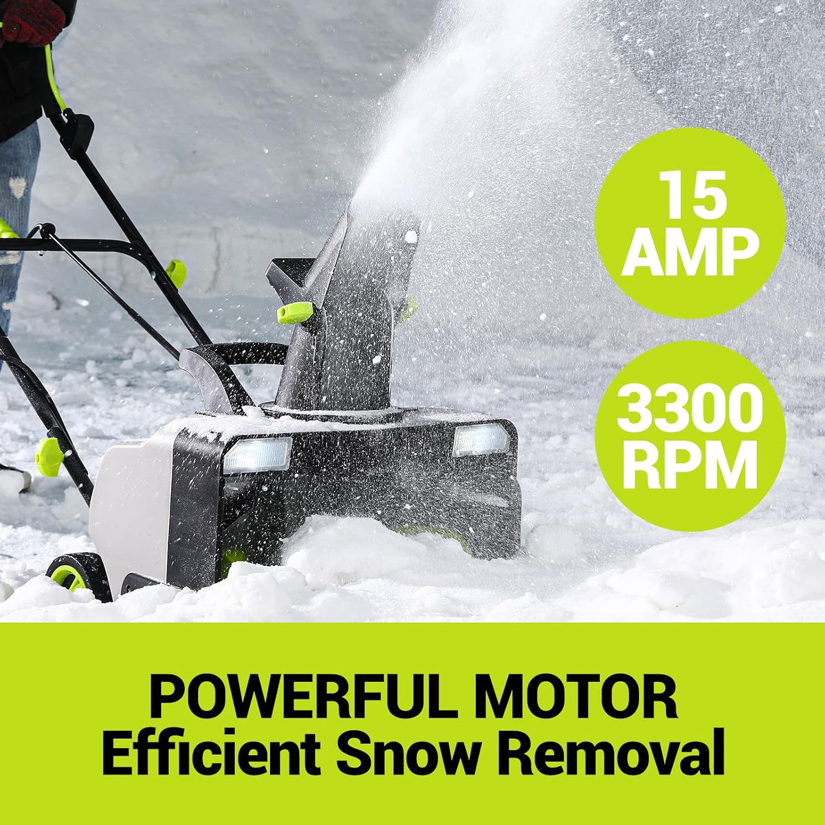 Snow Blower:15A Motor, 20-Inch Electric Snow Blower, Electric Snow Shovel with 25ft Throwing Distance, Dual LED Lights, 3300rpm Snow Thrower DEKOPRO