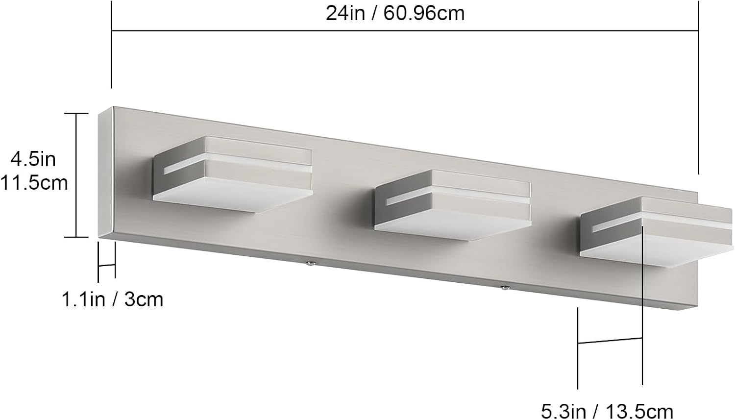 SineRise LED Modern Bathroom Vanity Light Fixtures (3-Light, 24-Inch), Brushed Nickel Modern Acrylic Bathroom Wall Lighting Fixtures Over Mirror (Cool White 6000K)