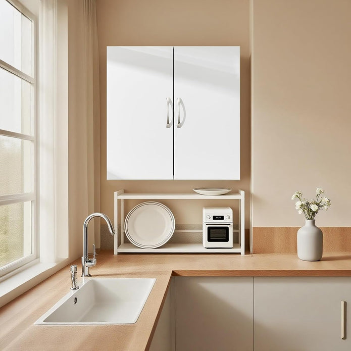 SoBuy Bathroom Wall Cabinet with 2 Doors & Adjustable Shelf, White