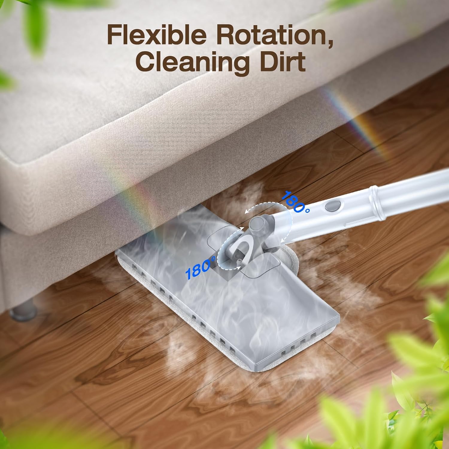 ScrubWiz Steam Mop Cleaner with Detachable Handheld Steamer, 10-in-1 Multi Accessories, Washable Microfiber Pads, 350ml and 2 Adjustable Levels for Cleaning Floor, Carpet, Tile, and Grill, Pearl White