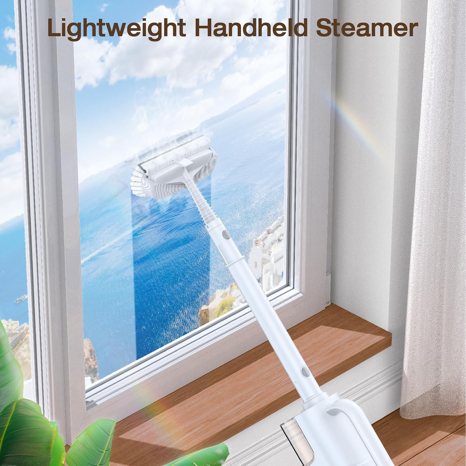 ScrubWiz Steam Mop Cleaner with Detachable Handheld Steamer, 10-in-1 Multi Accessories, Washable Microfiber Pads, 350ml and 2 Adjustable Levels for Cleaning Floor, Carpet, Tile, and Grill, Pearl White