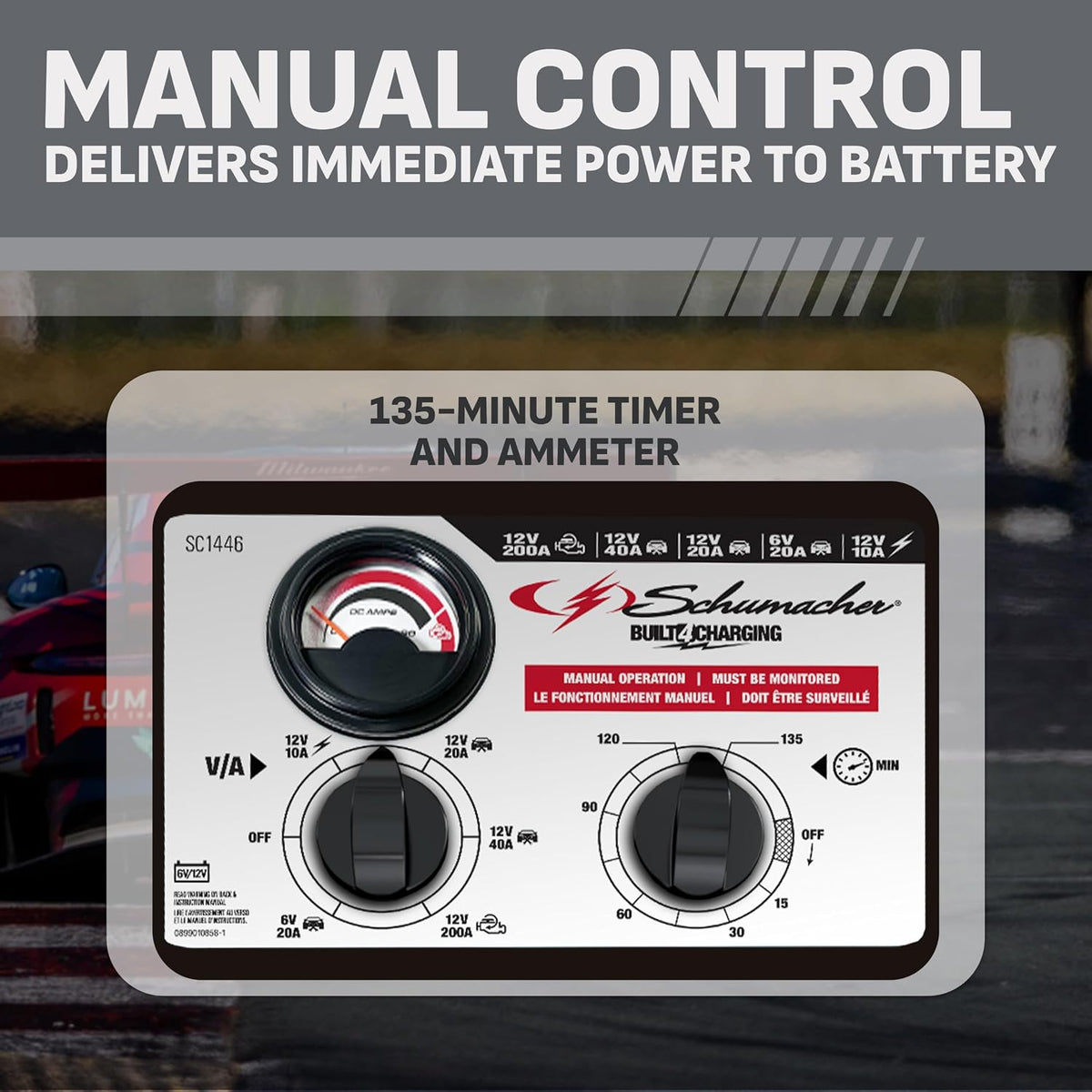 Schumacher Electric Manual Battery Charger & Engine Starter – 6V/12V 200A Heavy-Duty Auto Battery Charger with 40A Boost Mode, Color-Coded Clamps, 6-Foot Output Cables & Rugged Design SC1446