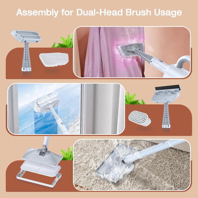 ScrubWiz Steam Mop Cleaner with Detachable Handheld Steamer, 10-in-1 Multi Accessories, Washable Microfiber Pads, 350ml and 2 Adjustable Levels for Cleaning Floor, Carpet, Tile, and Grill, Pearl White