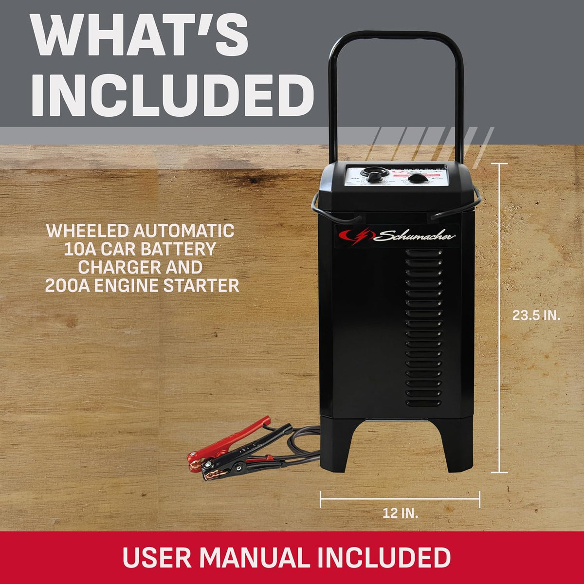 Schumacher Electric Manual Battery Charger & Engine Starter – 6V/12V 200A Heavy-Duty Auto Battery Charger with 40A Boost Mode, Color-Coded Clamps, 6-Foot Output Cables & Rugged Design SC1446