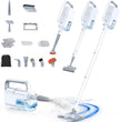 ScrubWiz Steam Mop Cleaner with Detachable Handheld Steamer, 10-in-1 Multi Accessories, Washable Microfiber Pads, 350ml and 2 Adjustable Levels for Cleaning Floor, Carpet, Tile, and Grill, Pearl White