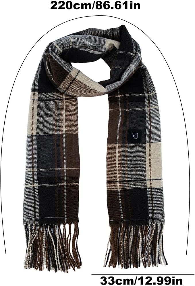 Smart Electric Heating Scarf, Usb-powered Winter Heating Scarf, Plaid Winter Camping Scarf, Unisex Fashionable Plaid and Tassel Design, Thermal Heated Scarf With 3 Heating Modes for Cold Winter
