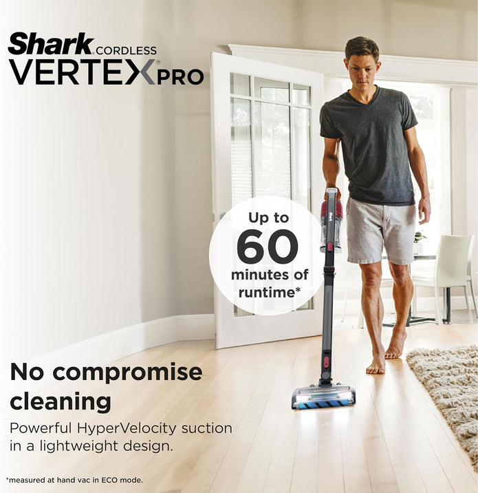 Shark Vertex Pro Cordless Stick Vacuum, IZ662H DuoClean PowerFins, HyperVelocity Suction, Self-Cleaning Brushroll, MultiFLEX Wand, 60Min Runtime, LED Headlights, IQ Display
