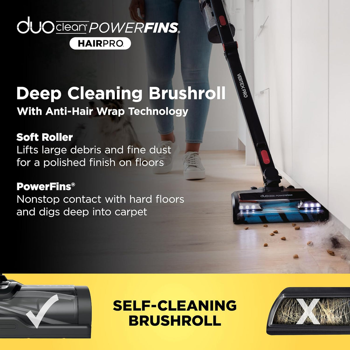 Shark Vertex Pro Cordless Stick Vacuum, IZ662H DuoClean PowerFins, HyperVelocity Suction, Self-Cleaning Brushroll, MultiFLEX Wand, 60Min Runtime, LED Headlights, IQ Display