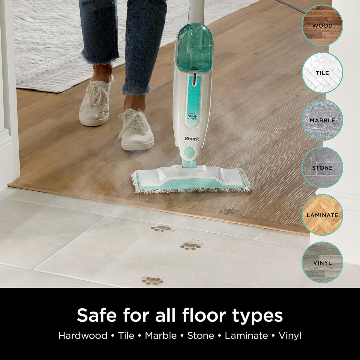 Shark S1000 Steam Mop with 1 Dirt Grip Pads, Lightweight, Safe for all Sealed Hard Floors