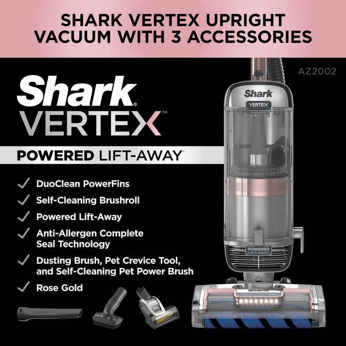 Shark Vertex DuoClean PowerFin Upright Vacuum with Powered Lift-Away and Self-Cleaning Brushroll, Rose Gold
