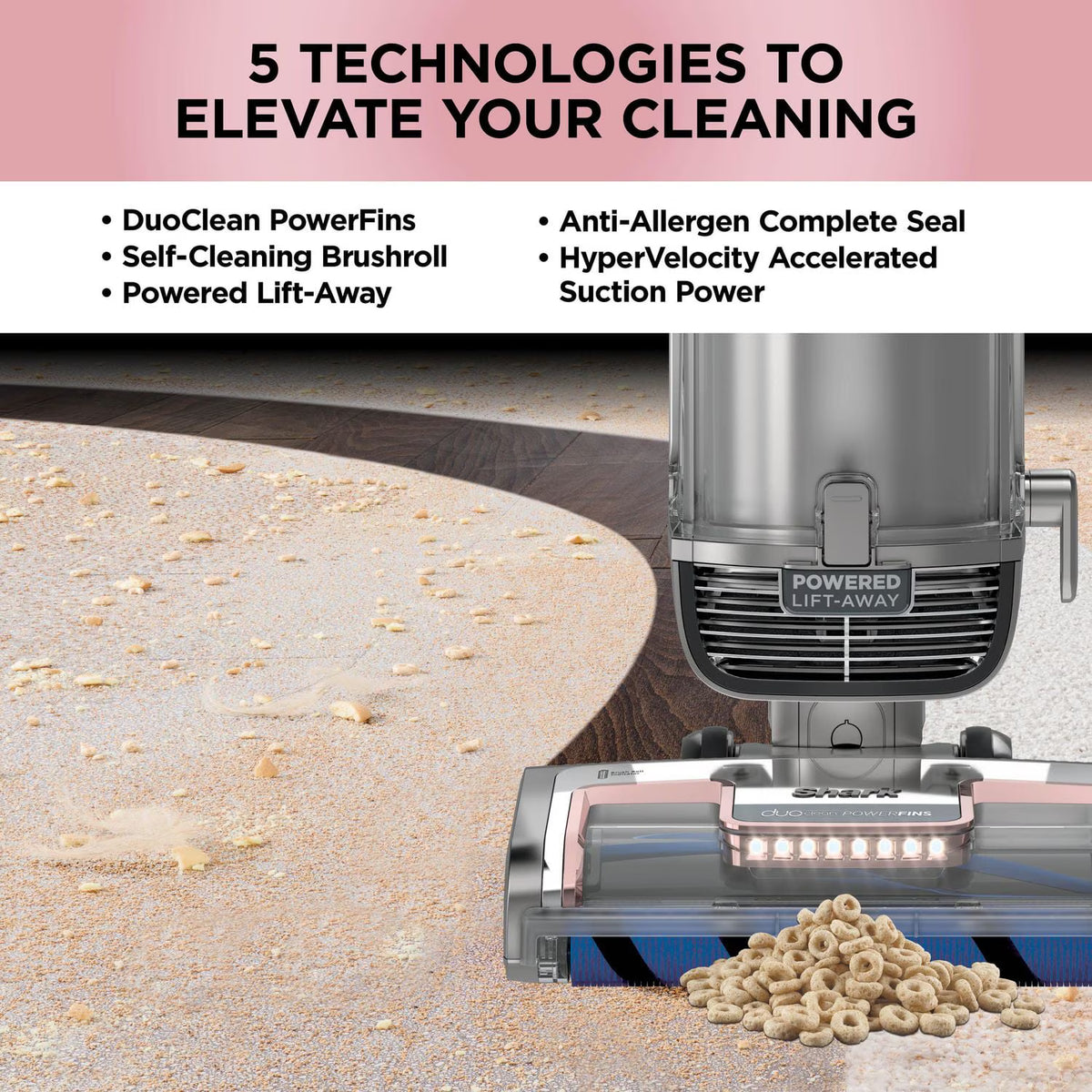 Shark Vertex DuoClean PowerFin Upright Vacuum with Powered Lift-Away and Self-Cleaning Brushroll, Rose Gold