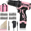 SHALL 43-Piece Pink Cordless Drill Set, 12V Electric Drill, 3/8
