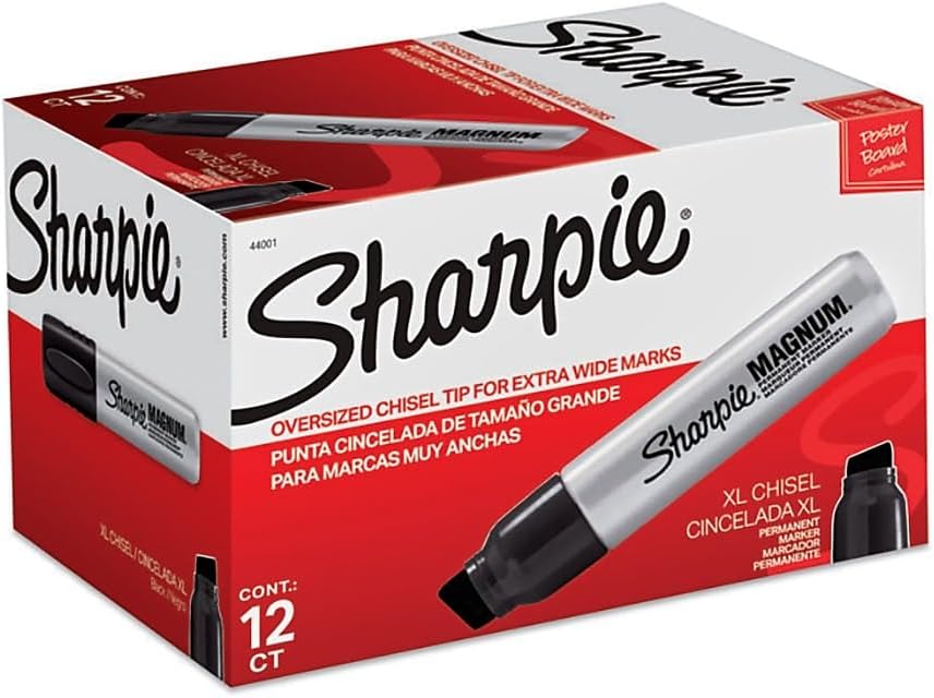 Sharpie Magnum Permanent Markers, XL Chisel Tip, Black, 12/Pack