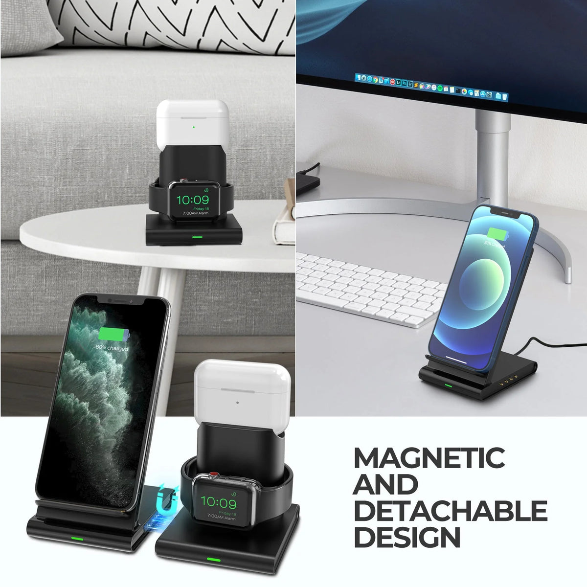 NEW Seneo PA191B 3 in 1 Wireless Charging Stand with iWatch and AirPods