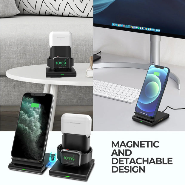 NEW Seneo PA191B 3 in 1 Wireless Charging Stand with iWatch and AirPods