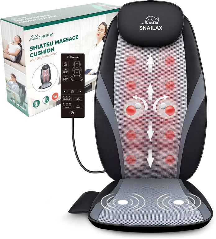 Snailax Shiatsu Massage Seat Cushion, Back Massager with Heat, Massage Chair Seat Massage for Full Back, Kneading Back Massager