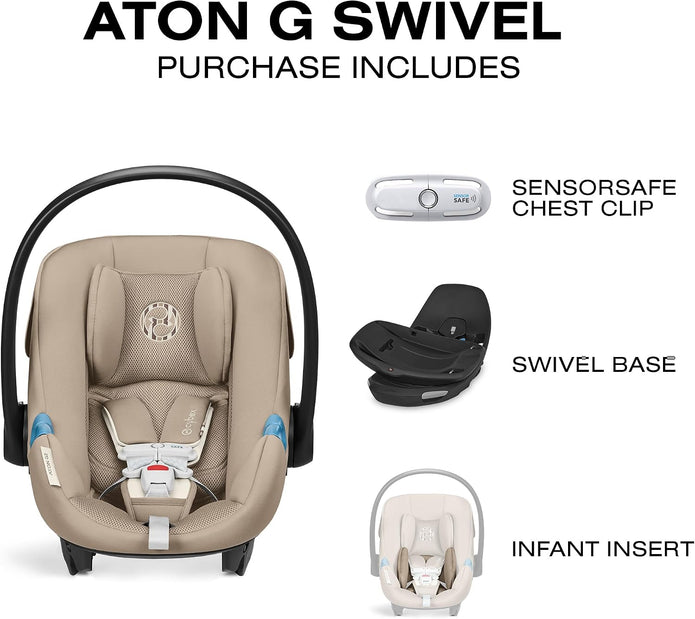 Cybex Aton G Swivel Infant Car Seat, 4–35 lbs, 180° Rotation, Safety Alerts Moon Black