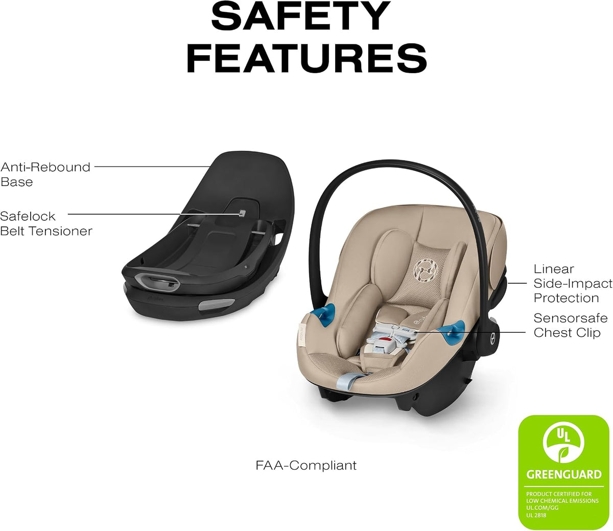Cybex Aton G Swivel Infant Car Seat, 4–35 lbs, 180° Rotation, Safety Alerts Moon Black