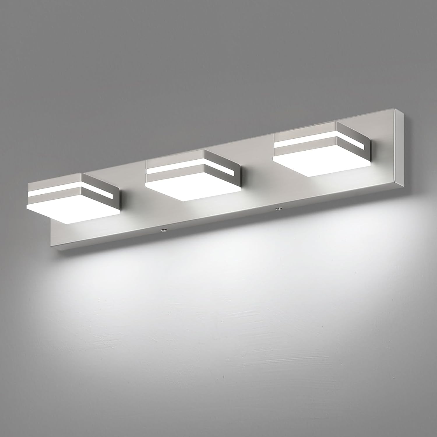 SineRise LED Modern Bathroom Vanity Light Fixtures (3-Light, 24-Inch), Brushed Nickel Modern Acrylic Bathroom Wall Lighting Fixtures Over Mirror (Cool White 6000K)