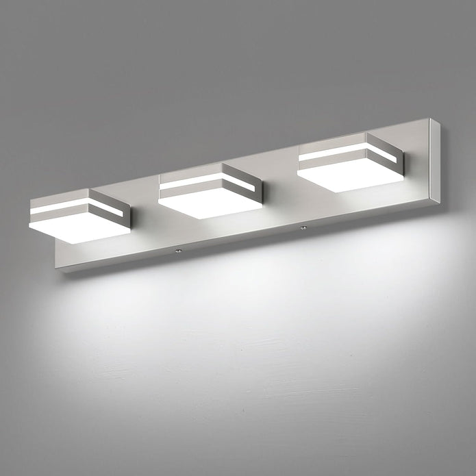 SineRise LED Modern Bathroom Vanity Light Fixtures (3-Light, 24-Inch), Brushed Nickel Modern Acrylic Bathroom Wall Lighting Fixtures Over Mirror (Cool White 6000K)