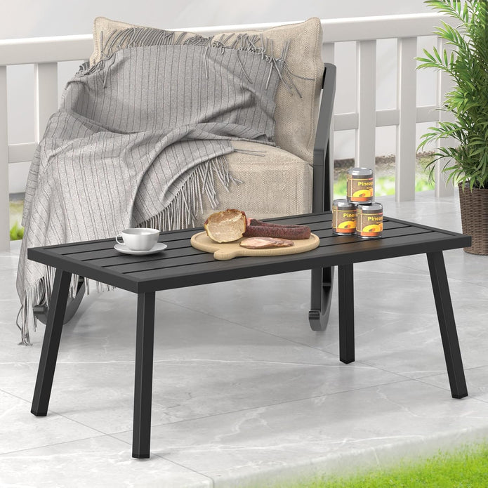 Small Metal Outdoor Coffee Side Table for Outside Patio, Rectangle, Black