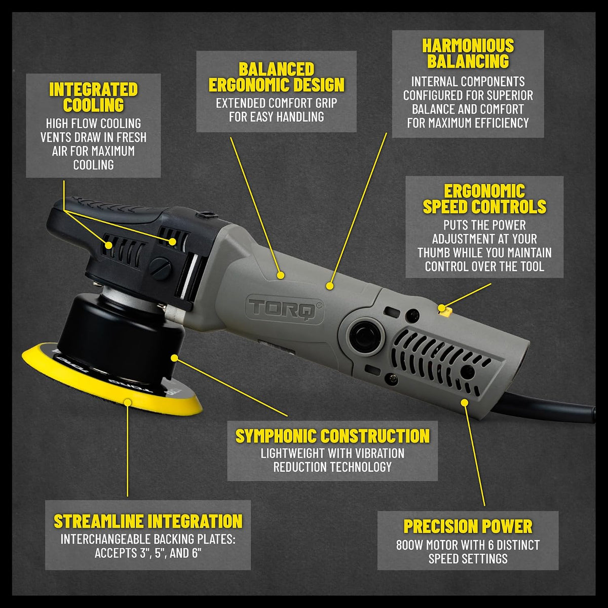 Chemical Guys BUF503 TORQX Random Orbital Polisher (Safe for Cars, Trucks, SUVs, & More) 700W, Orbit 8mm, 4.7 lb