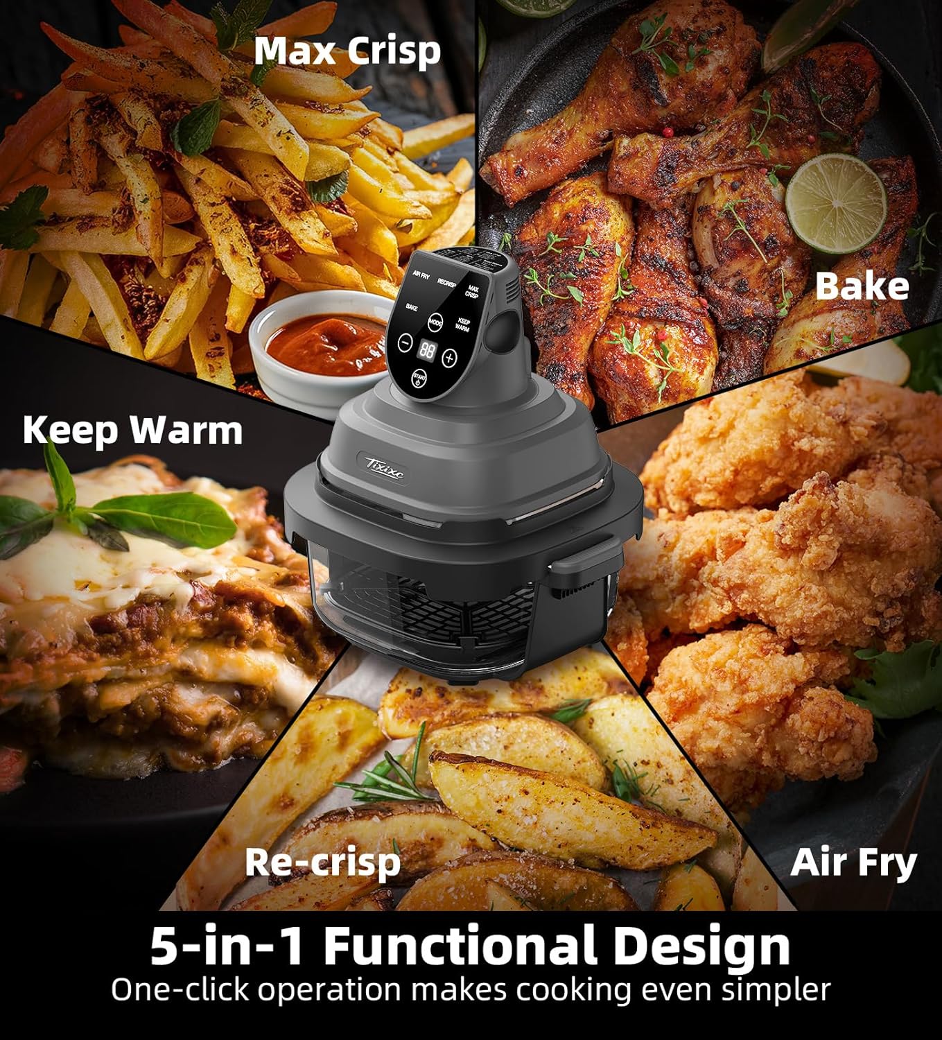 NEW / OPEN BOX Glass Air Fryer, 5-in-1 1500W Portable Air Fryer with 4QT & 6-Cup Glass Containers