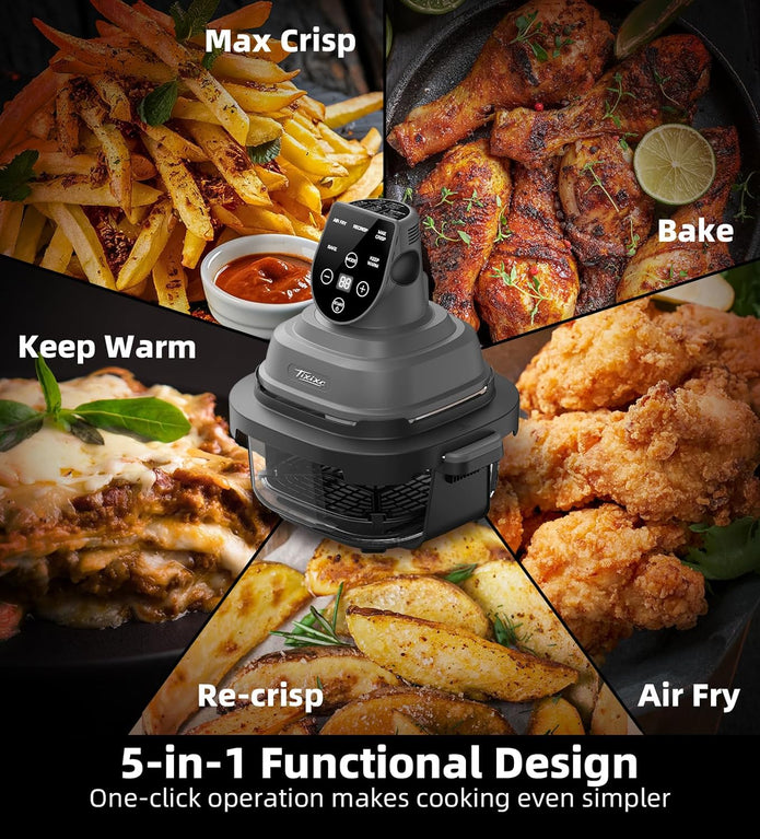 NEW / OPEN BOX Glass Air Fryer, 5-in-1 1500W Portable Air Fryer with 4QT & 6-Cup Glass Containers
